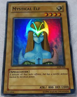 Yugioh 1x Mystical Elf LOB-062 Super Rare Unlimited Edition Light Play Original - Image 2