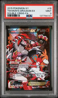 2015 POKEMON XY DOUBLE CRISIS #15 FULL ART/TEAM MAGMA'S GROUDON EX PSA 9 - Image 1