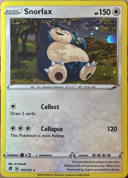 Snorlax Cosmos Holo Rare - 141/192 - Rebel Clash Pokemon 2020 - Image 1