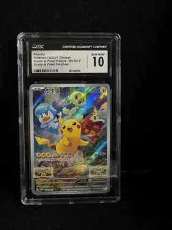 Pokemon TCG Pikachu CGC 10 Holo Promo 001/SV-P Sv-P Chinese 2022 - Image 1