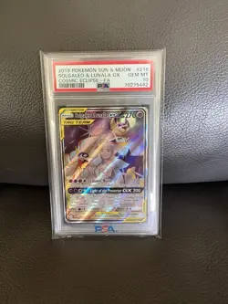 Pokemon Solgaleo & Lunala GX Cosmic Eclipse Full Art Holo 216/236 PSA 10 - Image 1