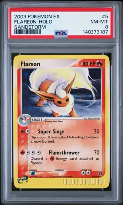 Pokemon Flareon Holo EX Sandstorm 5/100 PSA 8 NM-MT - Image 1