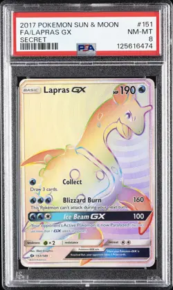 2017 POKEMON SUN & MOON SECRET #151 FULL ART/LAPRAS GX PSA 8 - Image 1