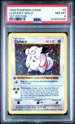 1999 POKEMON BASE SET 1ST EDITION #5 CLEFAIRY-HOLO PSA 8 - Image 1