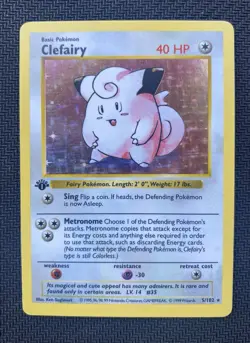 1st Edition Clefairy 5/102 Base Set 1999 Shadowless Holo Rare WOTC Pokemon - Image 1