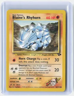 Blaine's Rhyhorn 65/132 Common Gym Challenge Pokemon Unlimited Near Mint - Image 1