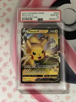 2020 POKEMON SWORD & SHIELD VIVID VOLTAGE PIKACHU V #43 PSA 10 GEM MINT - Image 1