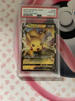 2020 POKEMON SWORD & SHIELD VIVID VOLTAGE PIKACHU V #43 PSA 10 GEM MINT - Image 1