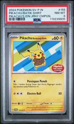 2024 Pokemon Indonesian PIKACHU - SV-P PROMO #155 - Batik Shirt PSA 8 - Image 1