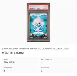 PSA 10 GEM MINT Meditite #302 Carddass Zukan Advanced Gen. Bandai Pokemon POP 2 - Image 2