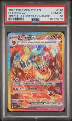 PSA 10 GEM MINT FLAREON EX 146/131 PRISMATIC EVOLUTIONS SIR 2025 POKEMON - Image 1