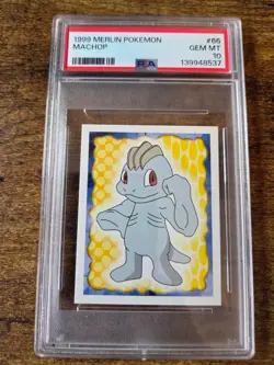 1999 Merlin Pokemon Machop Sticker PSA 10 Gem Mint #66 Pop 3! - Image 1