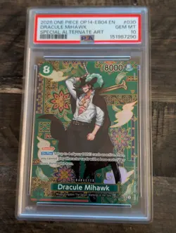 2026 ONE PIECE OP14 #030 AZURE SEA'S SEVEN DRACULE MIHAWK SP ALT ART PSA 10 - Image 1