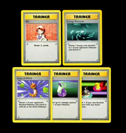 1999 Pokemon COMPLETE Base Set SHADOWLESS Edition TRAINER Common Cards 91-95 Lot - Image 1