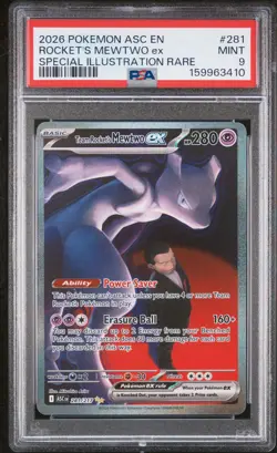 2026 POKEMON ASC EN-ASCENDED HEROES #281 TEAM ROCKET'S MEWTWO EX PSA 9 - Image 1