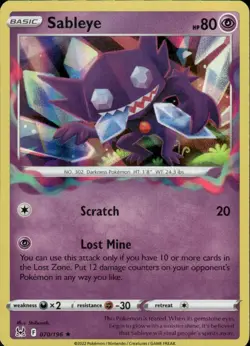 SABLEYE 070/196 LOST ORIGIN RARE HOLO POKEMON SHIBUZOH. - Image 1