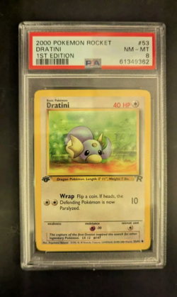 PSA 8 NM - MINT 2000 1ST EDITION ROCKET POKEMON DRATINI 53/82 #53 GRADED - Image 1