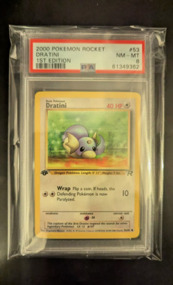 PSA 8 NM - MINT 2000 1ST EDITION ROCKET POKEMON DRATINI 53/82 #53 GRADED - Image 3