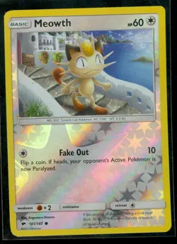 Pokemon MEOWTH 101/147 - Burning Shadows Rev Holo - MINT! - Image 1