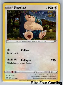 Snorlax 141/192 Rare Rebel Clash Pokemon Reverse Holo Near Mint - Image 1