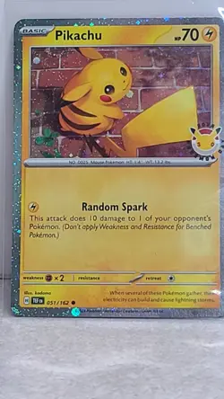 Pikachu 051/162 Stamped Promo W/ Double SWIRL - Pokemon Day 30th Anniversary B1 - Image 1