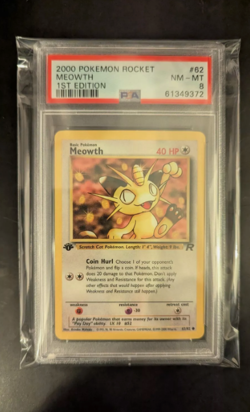 PSA 8 NM-MT 2000 1ST EDITION ROCKET POKEMON MEOWTH 62/82 #82 WOTC THICK STAMP !! - Image 3