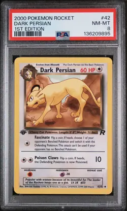 1st Edition Dark Persian 42/82 PSA 8 Team Rocket Pokemon 2000 WOTC New Cert - Image 1