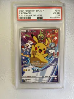 2021 Pokemon IDN S-P FA/Pikachu KFC Chaki Kids Meal PSA 4 (VG-EX) - Image 1