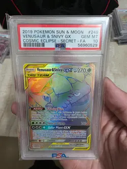 VENUSAUR & SNIVY GX PSA 10 #249 - 2019 POKEMON SUN & MOON COSMIC ECLIPSE FULLART - Image 1