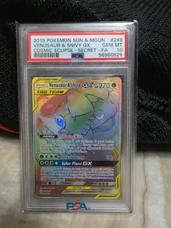 VENUSAUR & SNIVY GX PSA 10 #249 - 2019 POKEMON SUN & MOON COSMIC ECLIPSE FULLART - Image 3