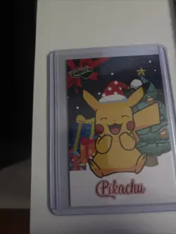 Pikachu Smiling Santa Hat Pokemon Database Christmas Set Cracked Ice Holo - Image 1