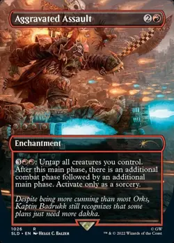 Light Play x 1 Aggravated Assault - Foil - Borderless WotC Shooting Star Symbol - Image 1