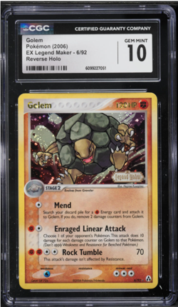 2006 Pokemon EX Legend Maker Reverse Holo Golem #6 CGC 10 GEM MINT - Image 1