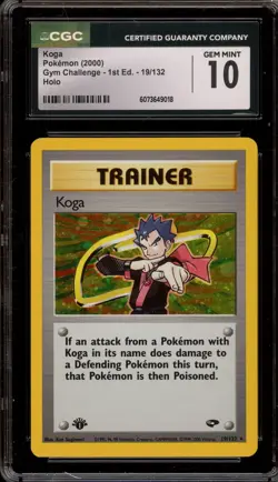 Pokemon Koga Gym Challenge 1st Ed Holo Rare #19 CGC 10 Gem Mint - Image 1