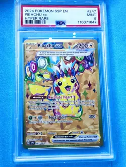2024 Pokemon SSP EN-Surging Sparks Hyper Rare #247 Pikachu EX PSA 9 - Image 1