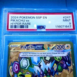 2024 Pokemon SSP EN-Surging Sparks Hyper Rare #247 Pikachu EX PSA 9 - Image 3