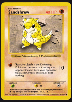Sandshrew Shadowless 62/102 Base Set 1999 Pokemon TCG Card NM - Image 1