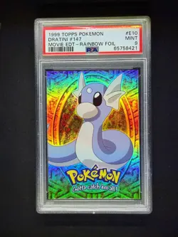 Black Logo 2nd Print topps Pokemon The First Movie Rainbow Foil E10 Dratini PSA - Image 1