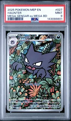 2025 POKEMON MEP EN-ME BLACK STAR PROMO #027 HAUNTER MEGA GENGAR EX PSA 9 - Image 1
