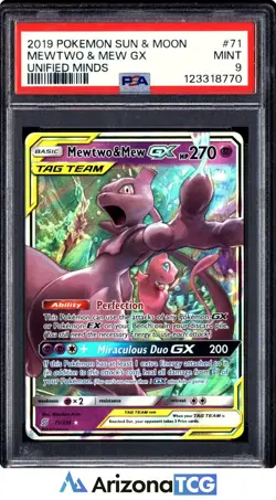 Pokemon 2019 Mewtwo & Mew GX 71/236 Tag Team Unified Minds PSA 9 - Image 1