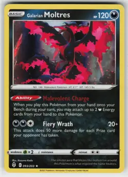 Galarian Moltres 093 Holo 203 R Evolving Skies LP Pokemon - Image 1