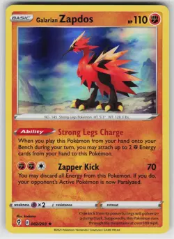 Galarian Zapdos 082 Holo 203 R Evolving Skies LP Pokemon - Image 1