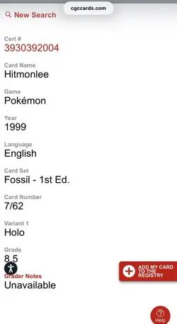 Pokemon TCG Hitmonlee 1st Edition Holo Rare Fossil 7/62 1999 CGC 8.5 - Image 5