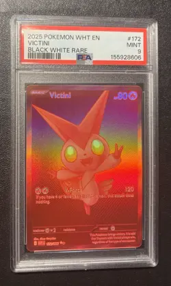 2025 POKEMON WHT EN-WHITE FLARE BLACK WHITE RARE #172 VICTINI PSA 9 - Image 1