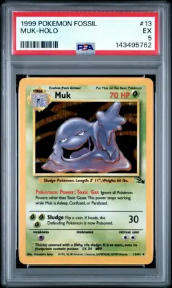 1999 POKEMON FOSSIL #13 MUK-HOLO PSA 5 - Image 1