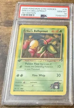 2000 POKEMON GYM HEROES 1ST EDITION ERIKA'S BELLSPROUT 75/132 PSA 10 GEM MINT! - Image 1