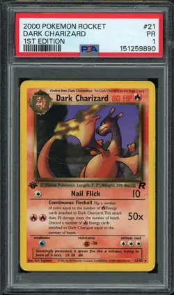 PSA 1 1st Edition Dark Charizard Team Rocket 21/82 Rare Pokemon Card - Image 1