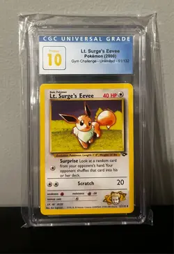 2000 Pokemon Gym Challenge Lt Surge’s Eevee Unlimited 51 - CGC 10 PRISTINE - Image 1