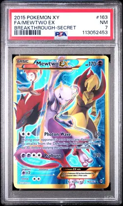 2015 POKEMON XY BREAKTHROUGH MEWTWO EX #163 SECRET RARE PSA 7 NM #113052453 - Image 1