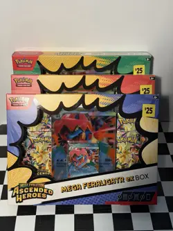 Pokemon TCG ASCENDED HEROES Mega ex Box Lot Of 3 Meganium Emboar Feraligatr - Image 1